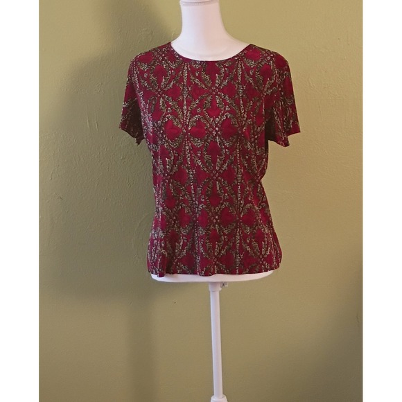 Tess Tops - Romantic Dark Goth Cherry Red Polished Tess Comfort Fit Movement  Blouse Large